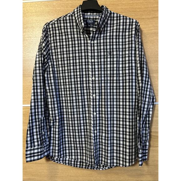 Chaps Easy Care Shirt - Mens XL - Black & White Check Long Sleeve Button Down - Picture 2 of 4